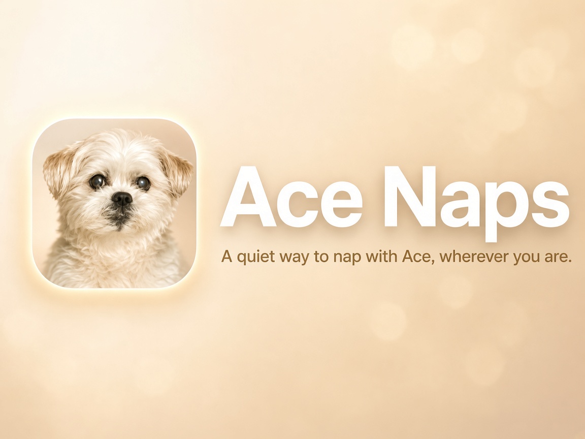 Ace Naps banner with a cream-and-white dog and the line A quiet way to nap with Ace, wherever you are